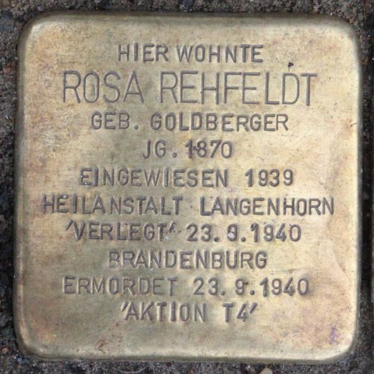 Stolperstein dedicated to Rosa Rehfeldt