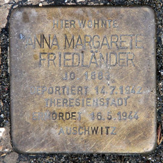 Stolperstein dedicated to Anna Margarete Friedländer