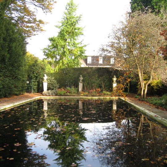 Christ's College, Bathing Pool And Summer House, Including The Busts Of Cudworth, Milton And Saunderson And Stone Vase In Memory