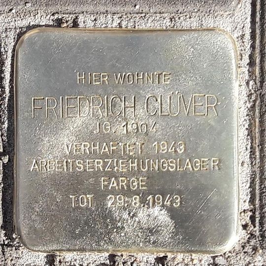 Stolperstein dedicated to Friedrich Clüver