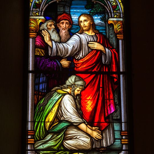 Stained glass windows of Lutheran church in Valtaiķi