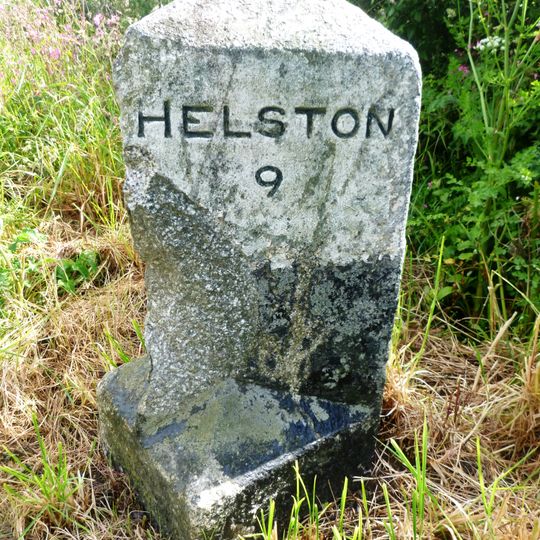 Milestone, Little Trethvas Farm, on straight, N of filling station