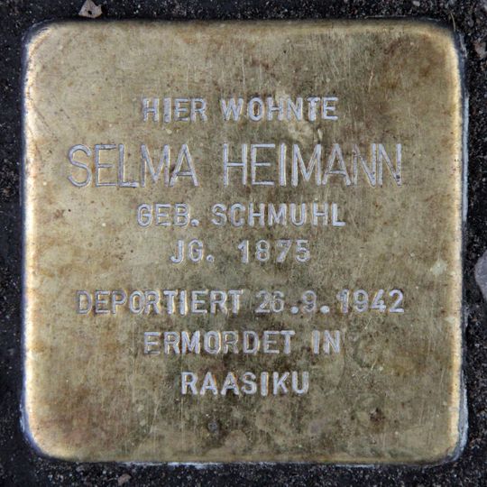 Stolperstein dedicated to Selma Heimann