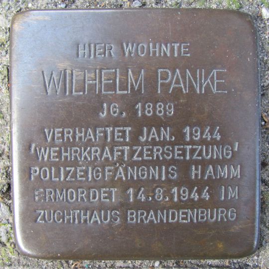 Stolperstein dedicated to Wilhelm Panke