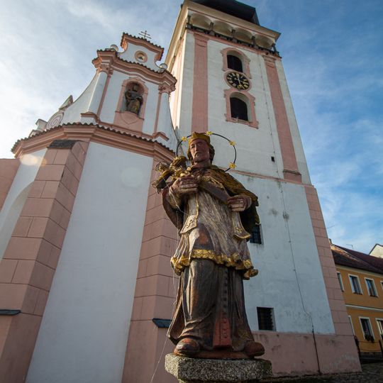 Statue of John of Nepomuk at Saint Matthias Church in Bechyně