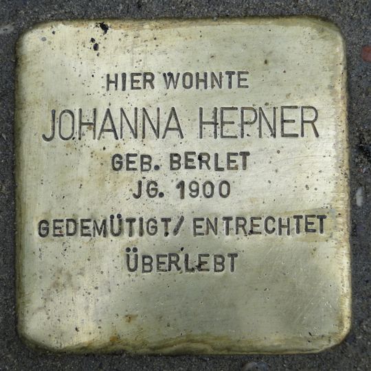 Stolperstein dedicated to Johanna Hepner