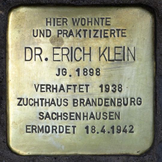 Stolperstein dedicated to Erich Klein