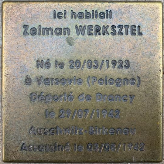 Stoleperstein à la mémoire de Zelman Werksztel