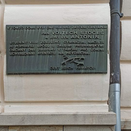 Pamětní deska Vojtěcha a Antonína Stočesových v Příbrami
