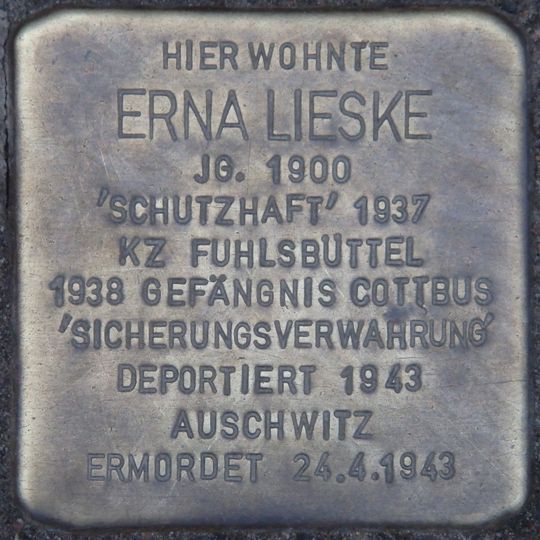 Stolperstein en memoria de Erna Lieske