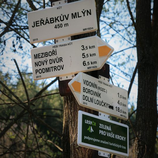 Rozcestník Jeřábkův Mlýn