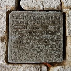Foundation stone of the Our Lady of the Assumption church in Fanjeaux