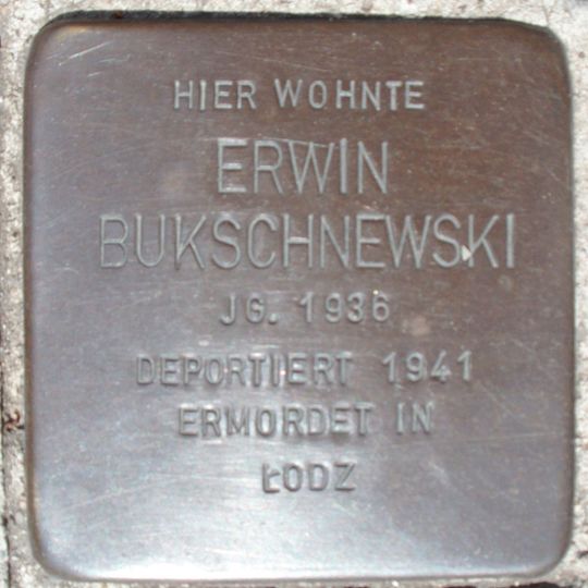 Stolperstein dedicated to Erwin Bukschnewski