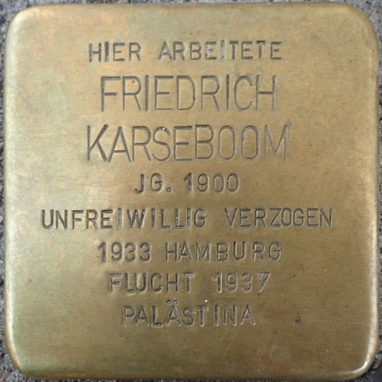 Stolperstein dedicated to Friedrich Karseboom