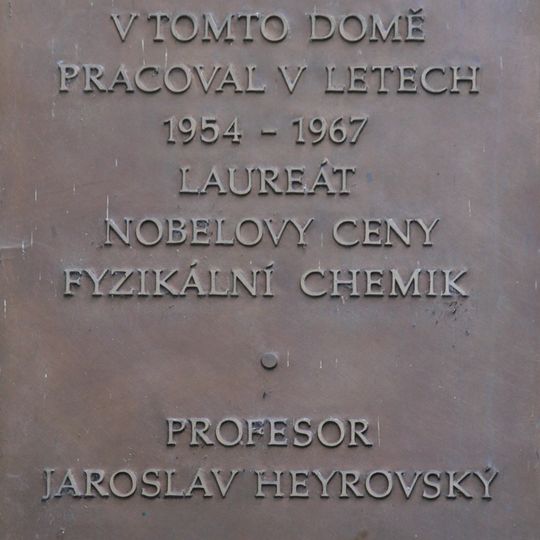 Jaroslav Heyrovský plaque in Vlašská street