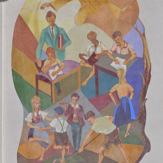 Fresko Lehrer und Kinder mit Schutzengel