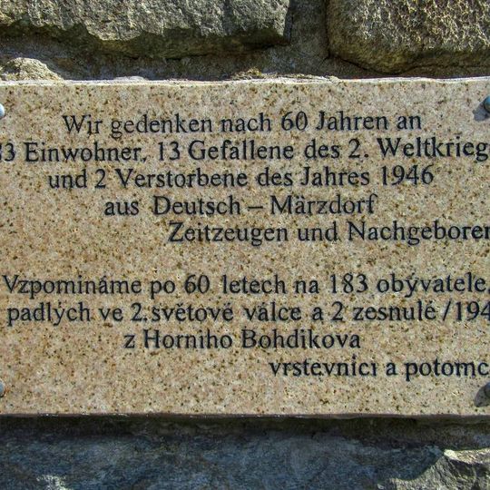 Pamětní deska v Žárové v Horním Bohdíkově na zdi kaple