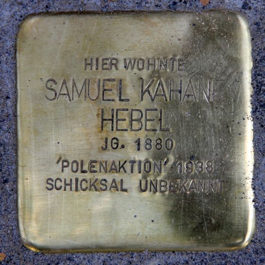 Stolperstein dedicated to Samuel Kahane Hebel