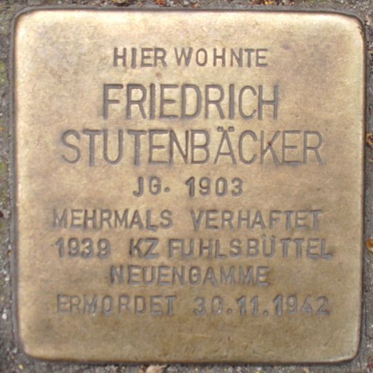 Stolperstein dedicated to Friedrich Stutenbäcker
