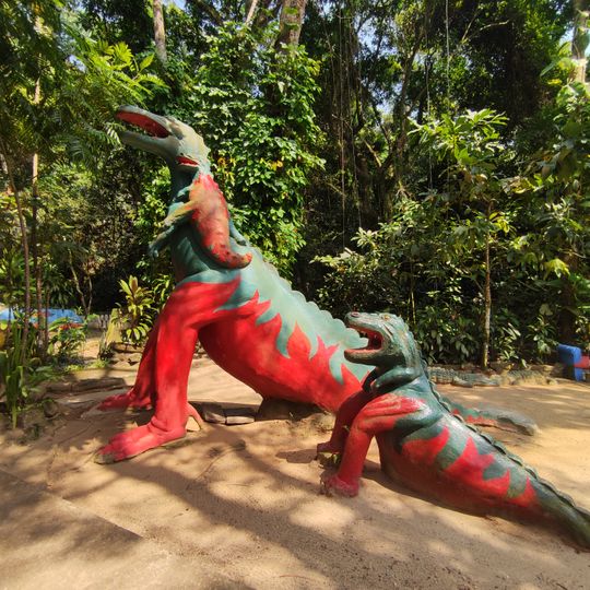 Escultura Naif - Mãe e Filhote Dinossauro