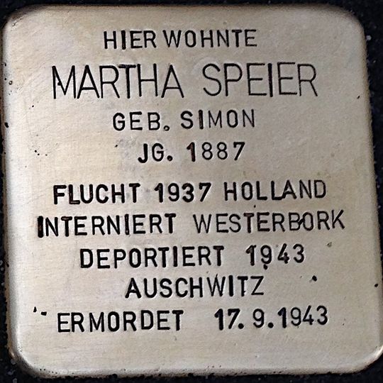 Stolperstein dedicated to Martha Speier
