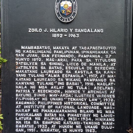 Zoilo J. Hilario y Sangalang historical marker