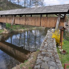 Wooden bridge over the Svratka river in Švařec