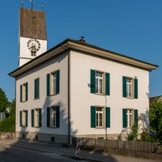 Parish hall, shed and fountain