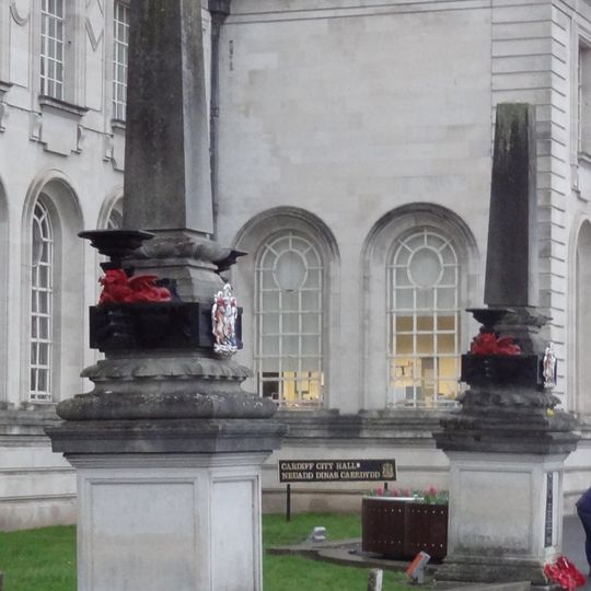 Pair of Obelisk Lamp Stands to SW of City Hall