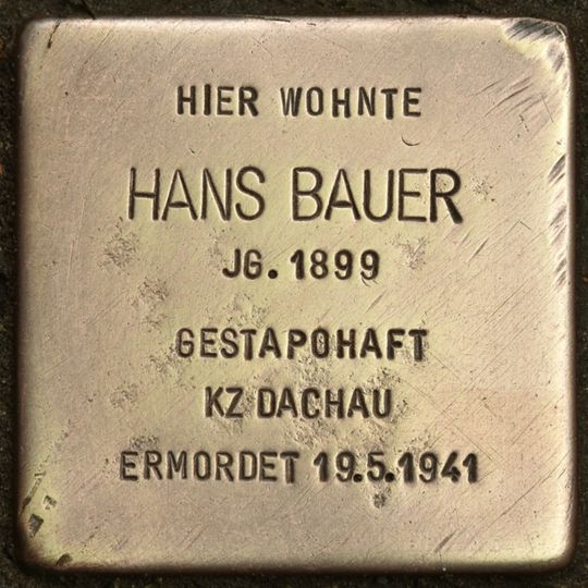 Stolperstein dedicated to Jacob Hans Bauer
