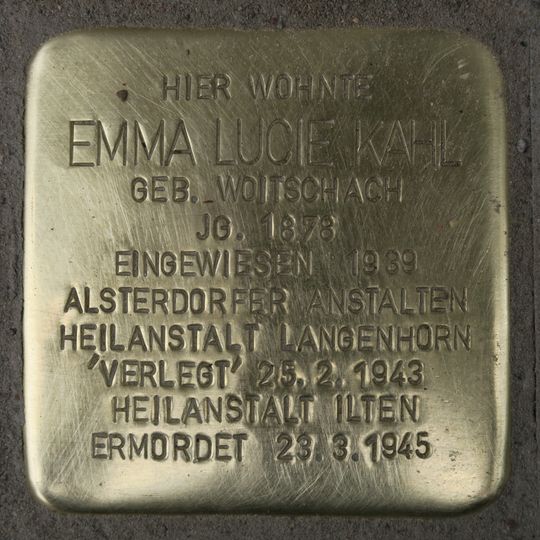 Stolperstein dedicated to Emma Lucie Kahl