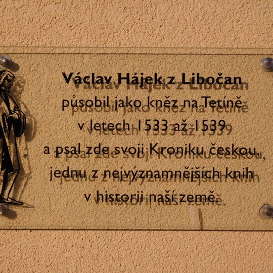 Plaque to Václav Hájek z Libočan at Tetín school