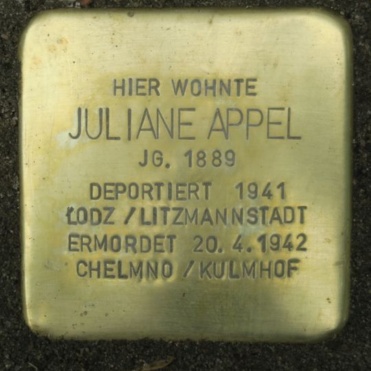 Stolperstein dedicated to Juliane Appel