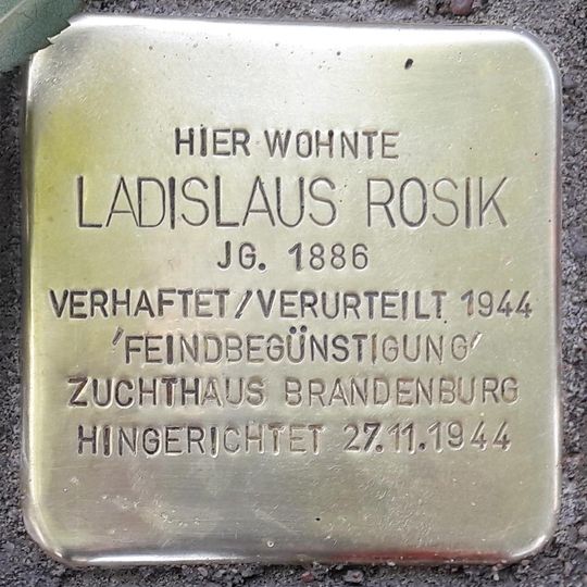 Stolperstein dedicated to Ladislaus Rosik