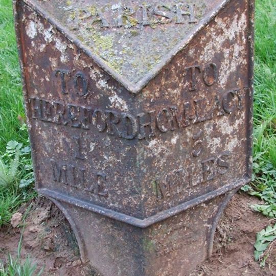 Milepost, Holme Lacy Road, by The Broadleys P.H., St Martin's, W of Putson